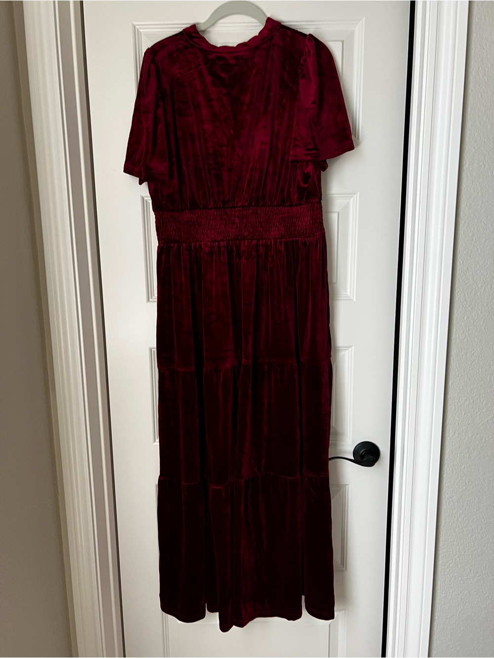 Baltic Born Maida Embroidered Velvet Dress in Cranberry